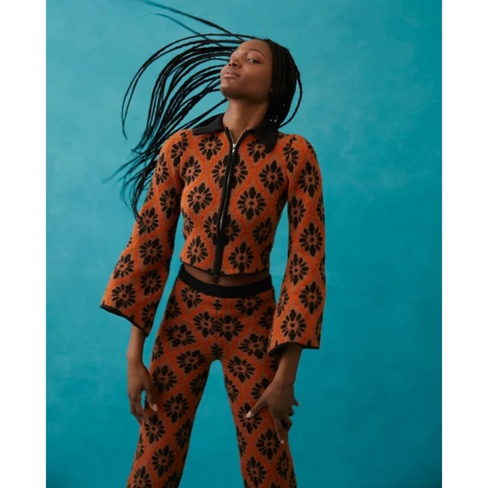 TACH Orange and Black Floral Top